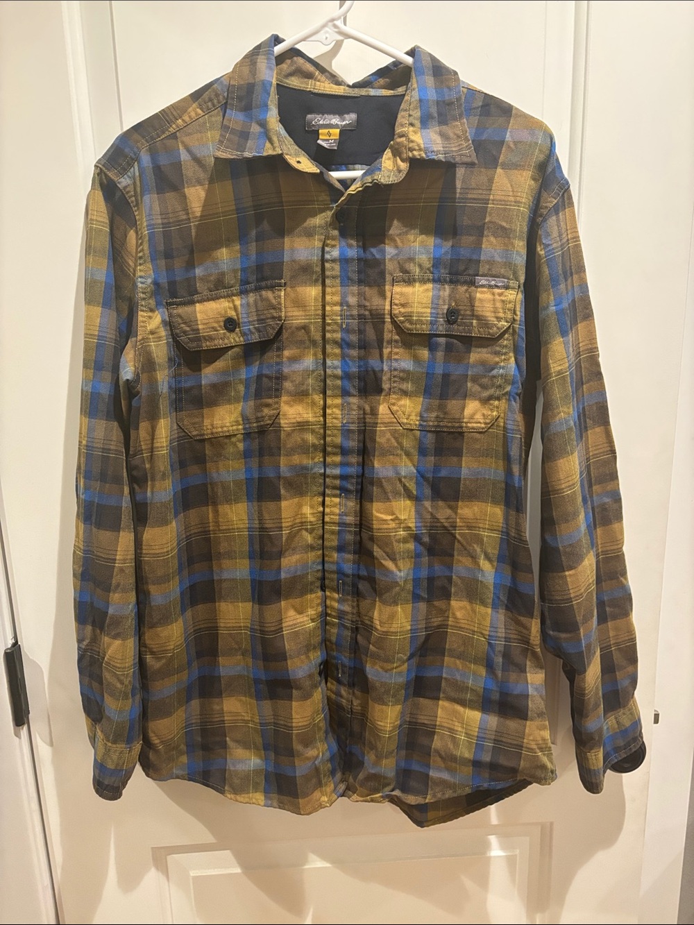 Eddie Bauer Brown and Blue Plaid Shirt Jacket